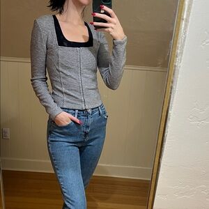 BB Dakota Black and Gray Striped Long Sleeve Top